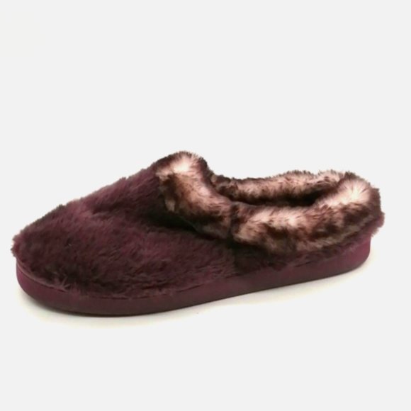 Cuddl Duds Womens Flat Slip On Slippers Faux Fur‎ Trim & Lining Purple  M 7-8 - Picture 1 of 9